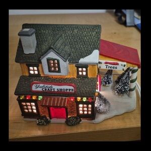 Porcelain Lighted House - Festive Red and White